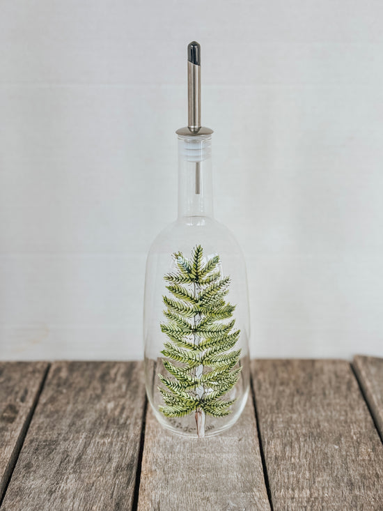 Bouteille en verre pour huile ou vinaigre design boréal peint à la main