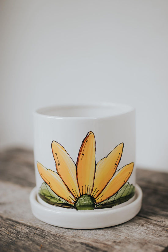 Cache-pot 4 po avec soucoupe fleur jaune