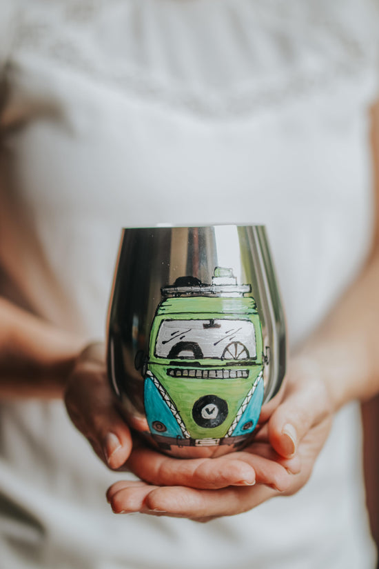 Verre acier sans couvercle Vanlife peint à la main