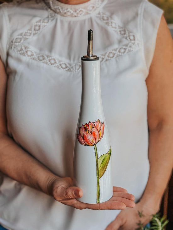 Bouteille en grès design tulipe colorée peinte à la main par Pero