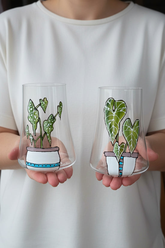 Duo de verres sans pied design botanique