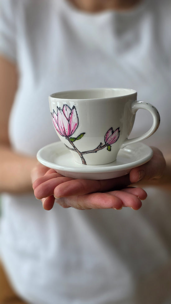 Duo cup and plate in grey stoneware Boréale rustic collection