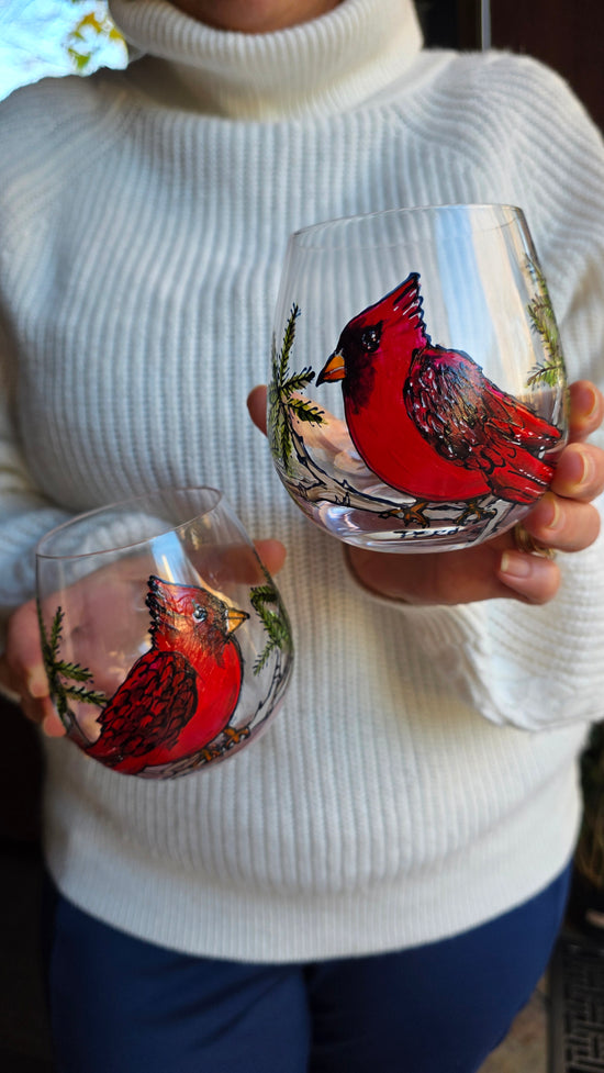 Duo de verres sans pied oiseau cardinal