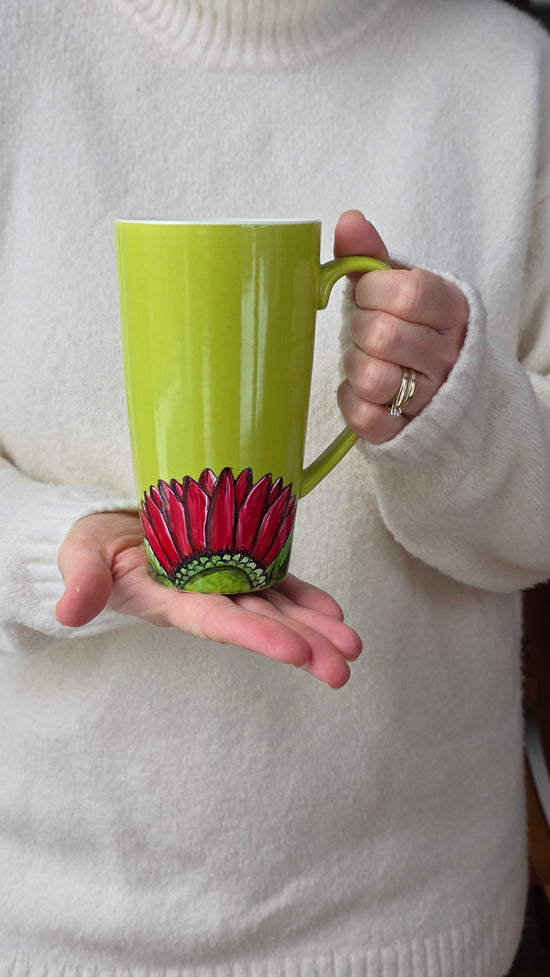 Grande tasse en grès collection 2 fleurs de chaque coté pour café