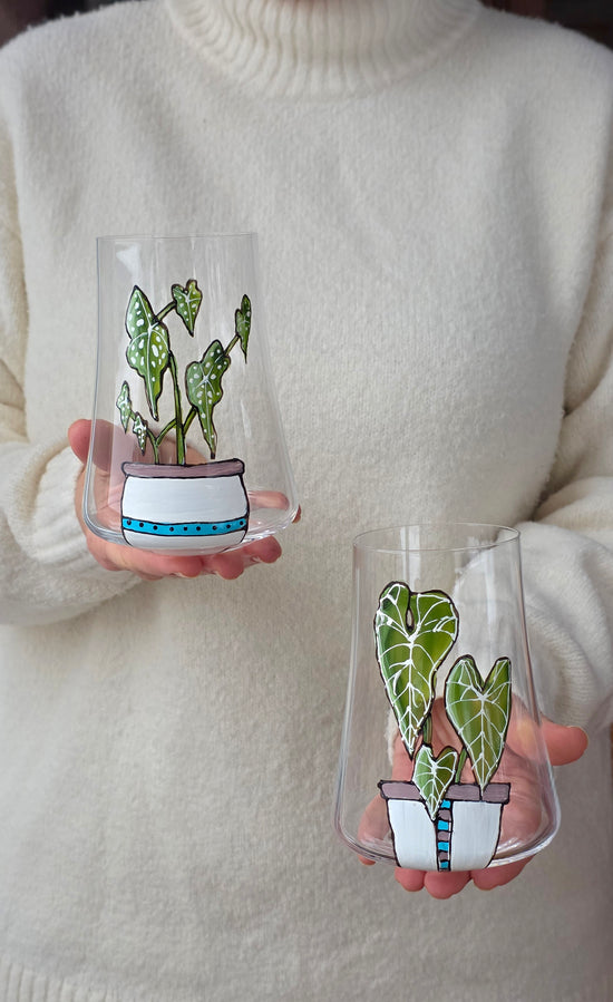 Duo de verres sans pied design botanique