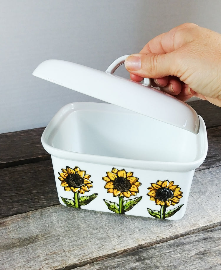 Beurrier peint à la main design tournesol par Pero