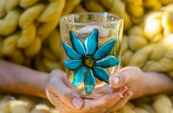 Verre double paroi design fleur turquoise