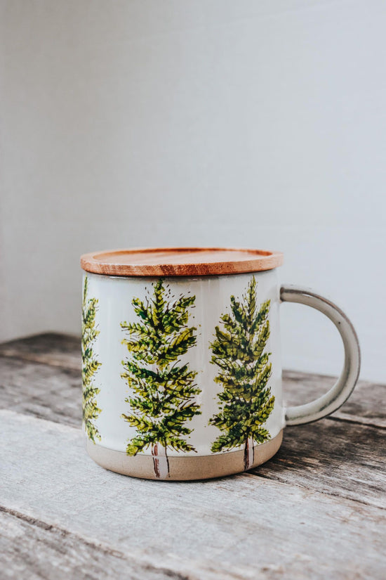 Tasse en grès |Boréale | couvercle en acacia