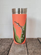 Reusable water bottle with lily of the valley flower design