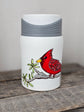 Hand-painted cardinal design matte white thermos