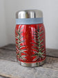 Glossy red thermos with 3 hand-painted boreal trees