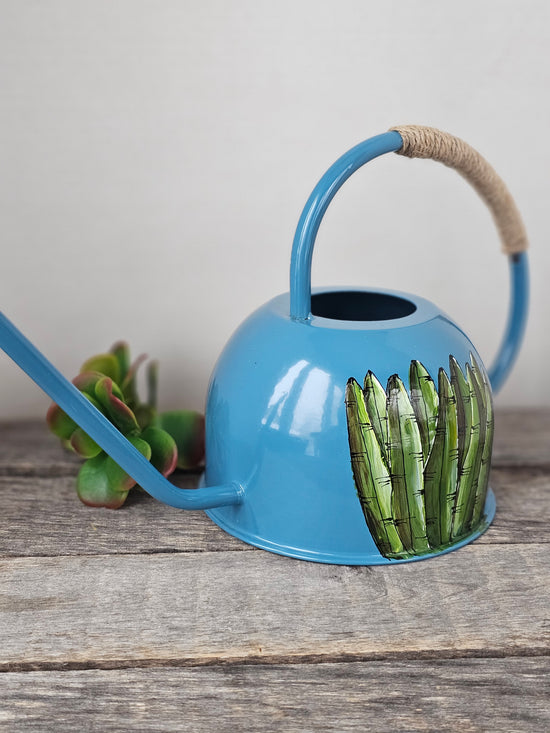 Sanseviera design blue watering can