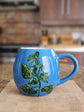 Swiss chard plant design blue stoneware mug
