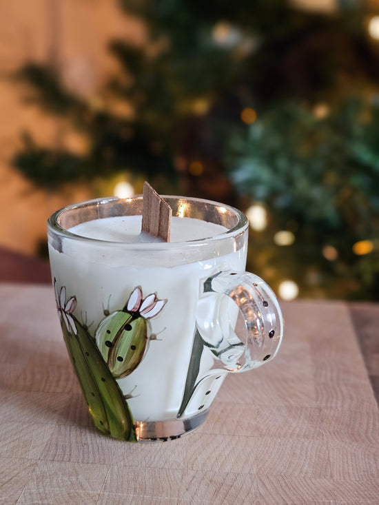 Cactus design candle in an espresso cup