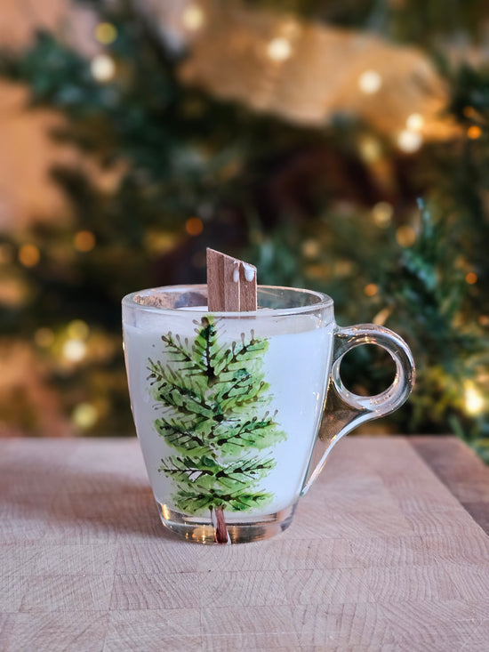 Boreal forest design candle in an espresso cup