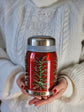 Glossy red thermos with 3 hand-painted boreal trees