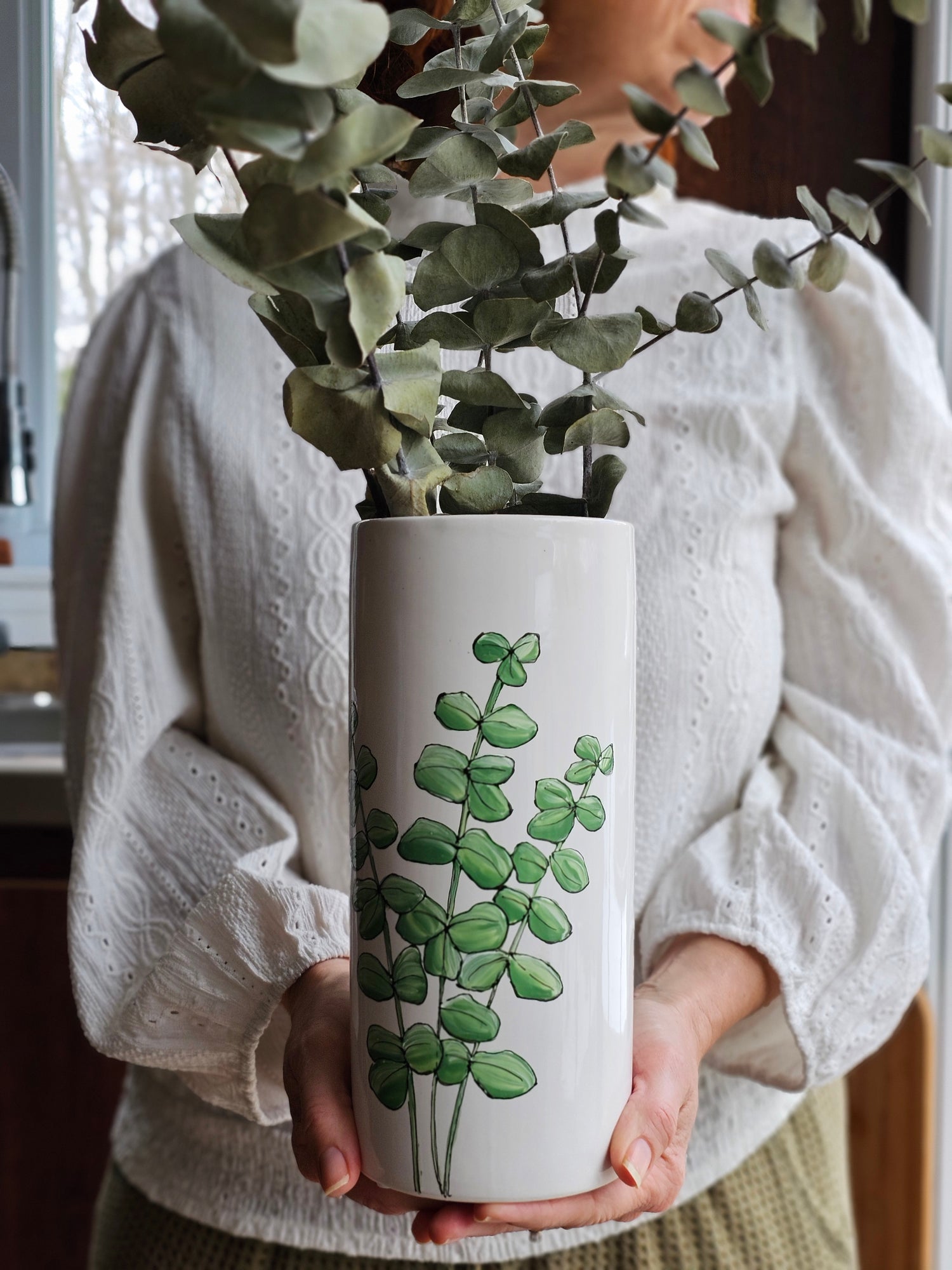 Vase à fleurs design eucalyptus 