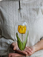 Bouteille en verre pour huile ou vinaigre design tulipe jaune peint à la main