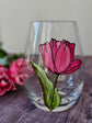 Duo of fuchsia pink tulip design stemless glasses
