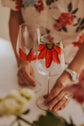 Duo de verres à vin design fleur orange