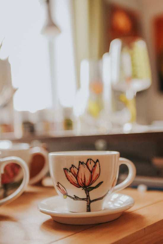Duo tasse et soucoupe fleurs magnolia