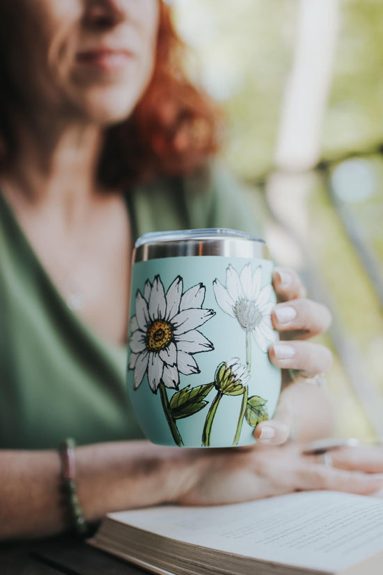 Verre isolant turquoise design 3 marguerites