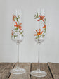Duo of abstract flower champagne flutes