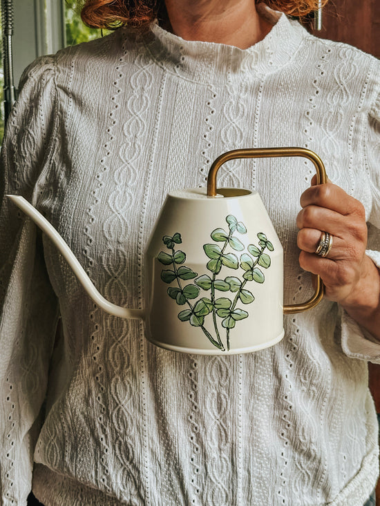 Hand painted watering can eucalyptus design