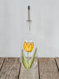 Glass bottle for oil or vinegar hand painted yellow tulip design