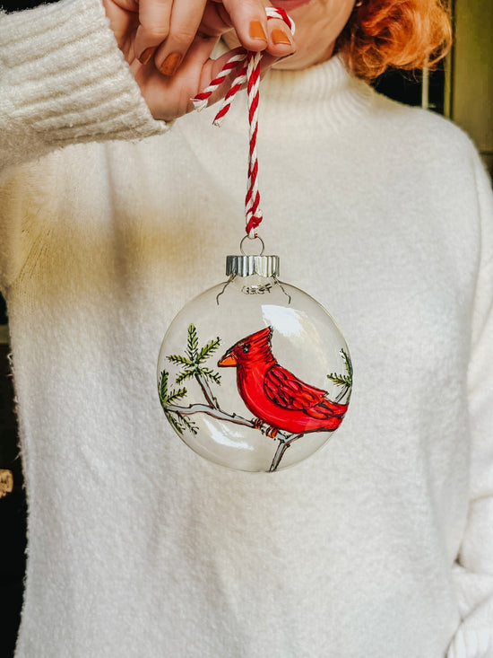 Boule de Noël  - Ornement en verre oiseau cardinal