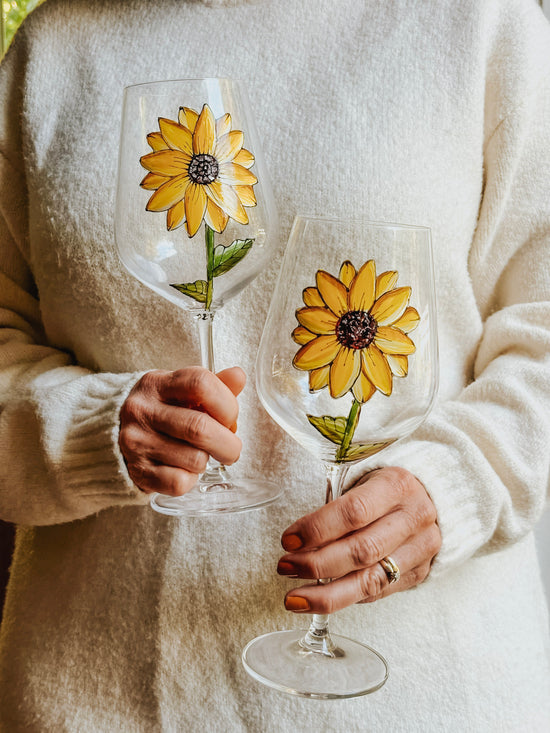 Duo de verres à vin design fleur tournesol