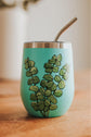 Turquoise insulating glass with eucalyptus design