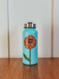 Idée cadeau Gourde d'eau 32 oz isolante turquoise design peint a la main d'une fleur zinia signée Pero