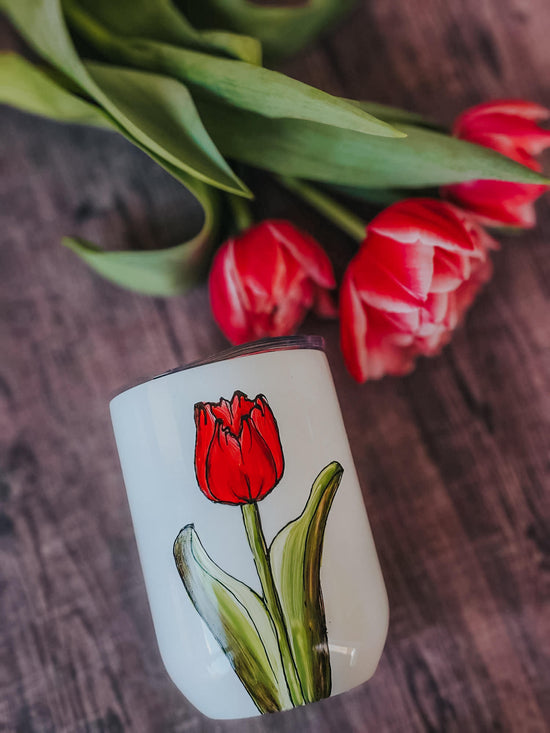 Verre isotherme design tulipe rouge