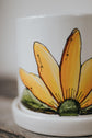 Yellow flower design porcelain planter with saucer