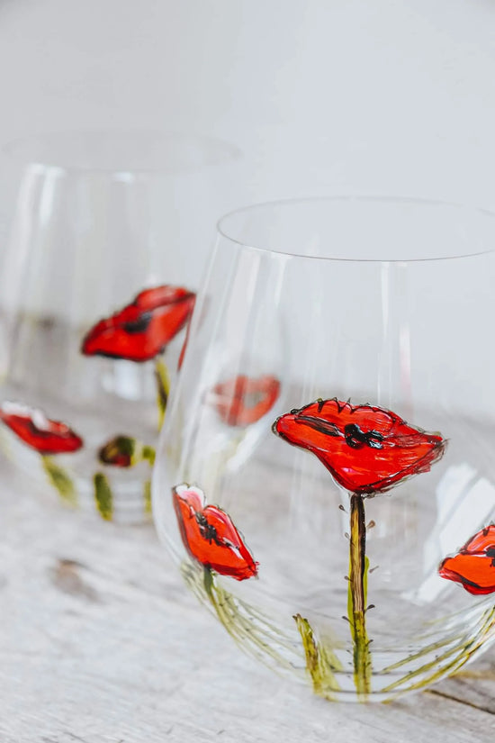 Duo de verres sans pied design coquelicots