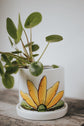 Yellow flower design porcelain planter with saucer