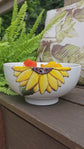 White soup bowl with 2 handles, poppy design