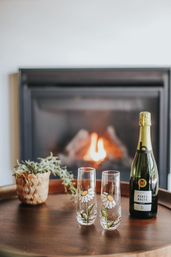 Duo de flûtes à champagne marguerites