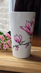 Large stoneware mug, 2 flowers on each side, for coffee