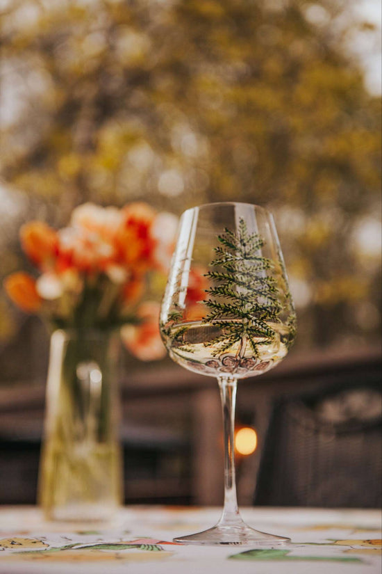 Duo de verres sur pieds design Boréal peint à la main