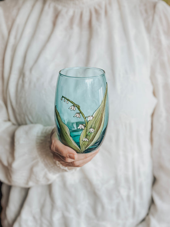 Verre aqua sans pied collection muguet peint à la main