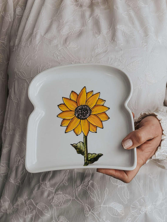 Assiette en forme de toast design tournesol