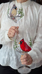 Duo de verres sur pieds oiseau cardinaux