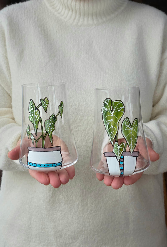 Duo de verres sans pied design botanique