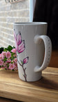 Large stoneware mug, 2 flowers on each side, for coffee
