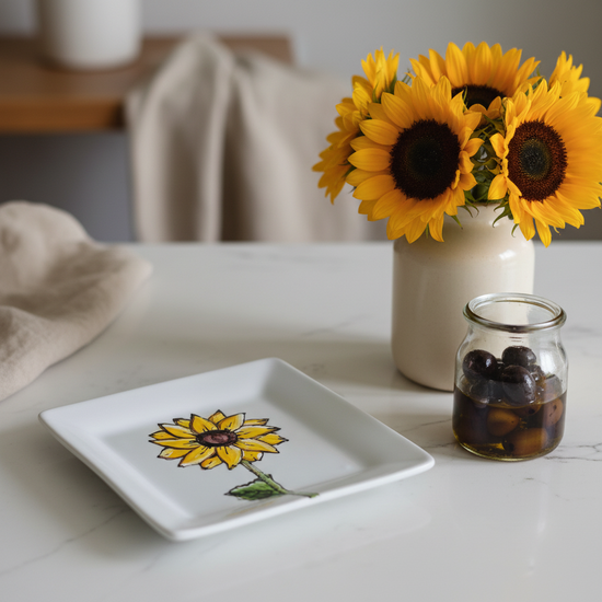 Assiette carrée design tournesol