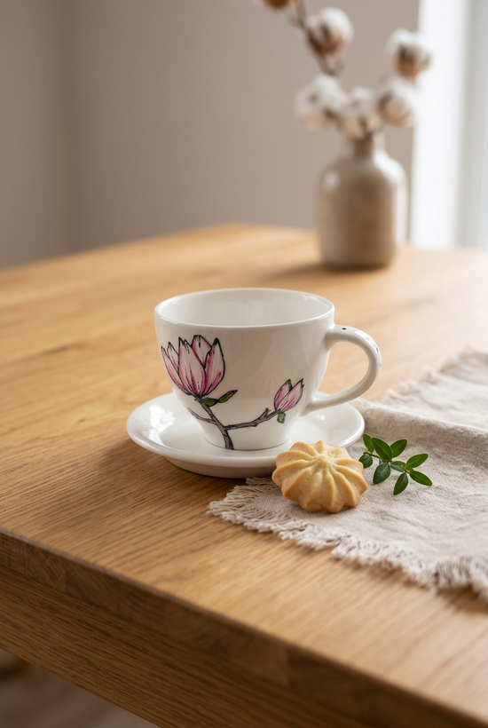 Duo cup and plate in grey stoneware Boréale rustic collection