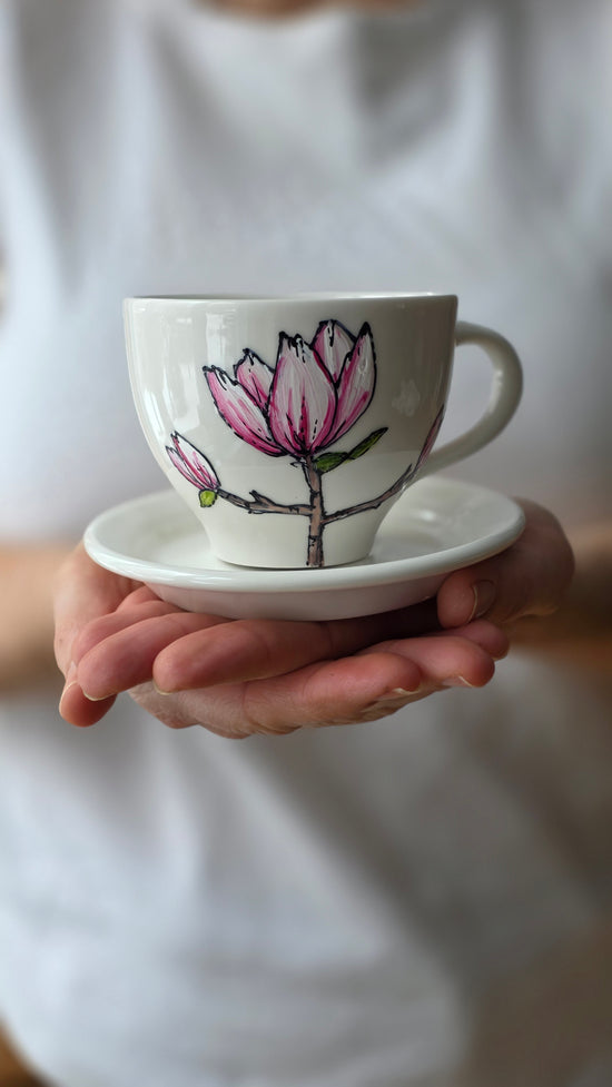 Duo cup and plate in grey stoneware Boréale rustic collection