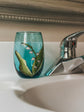 Hand-painted lily of the valley collection stemless aqua glass